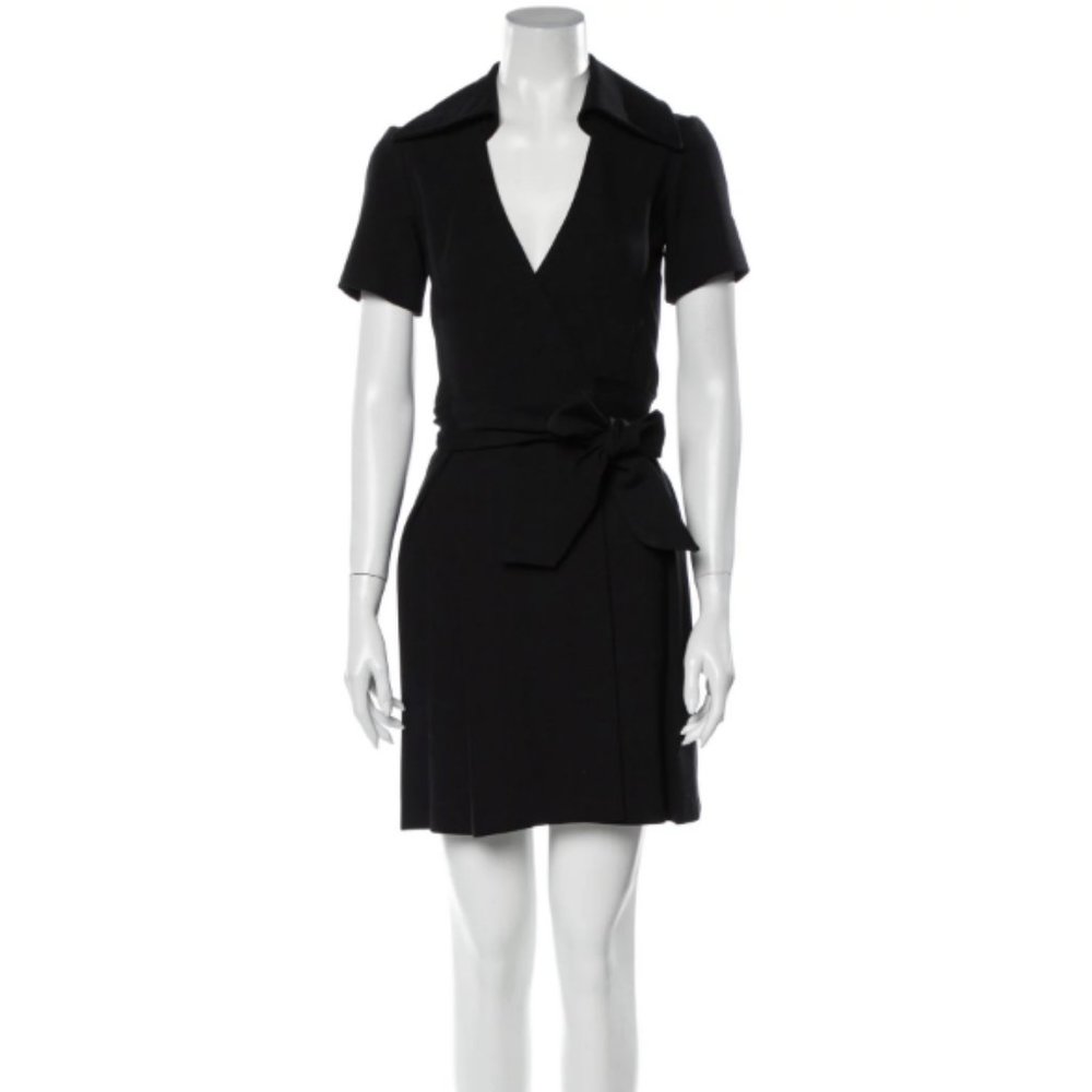 Diane Von Furstenberg Black Wrap Dress with Collar